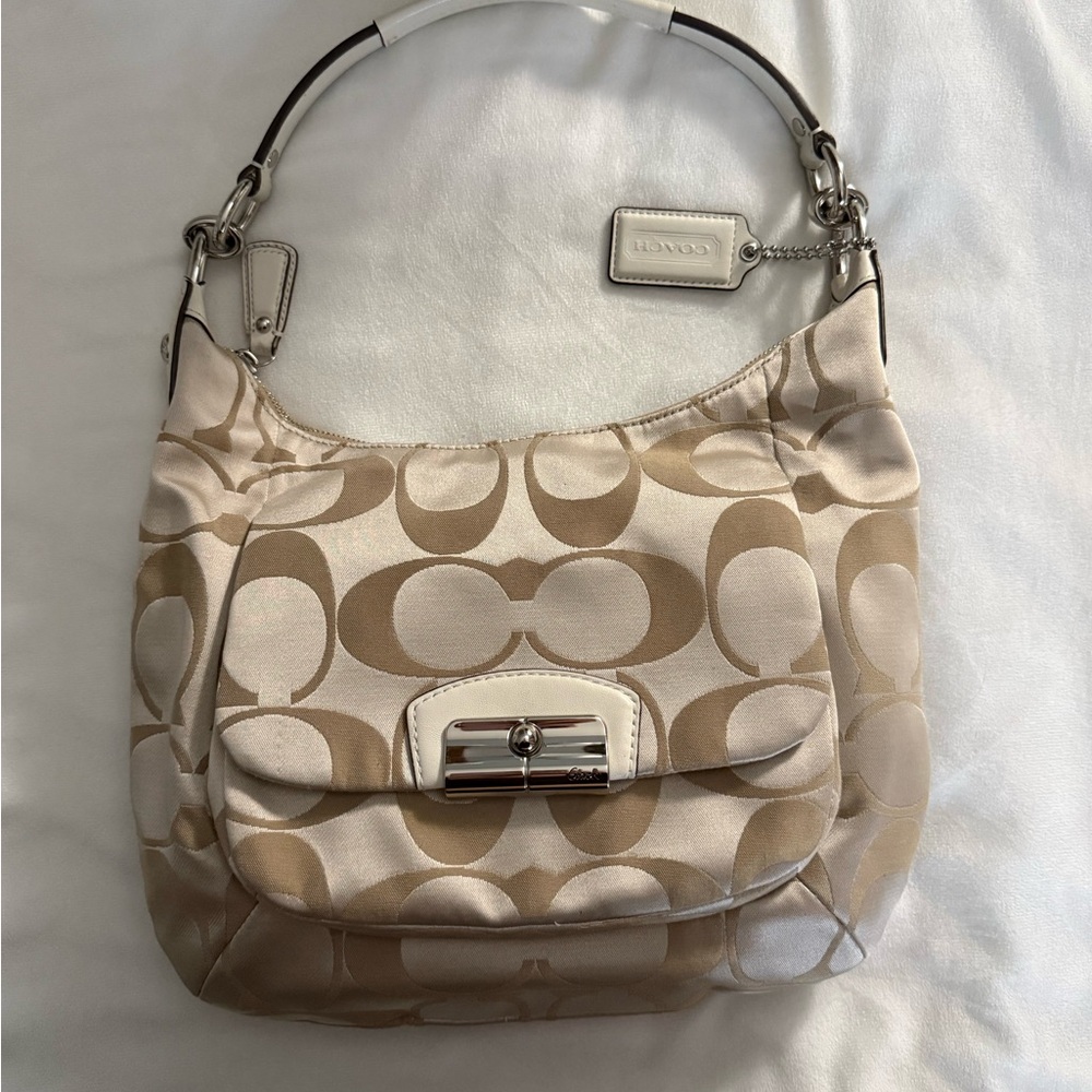 Coach Tan and Cream Signature Shoulder Bag